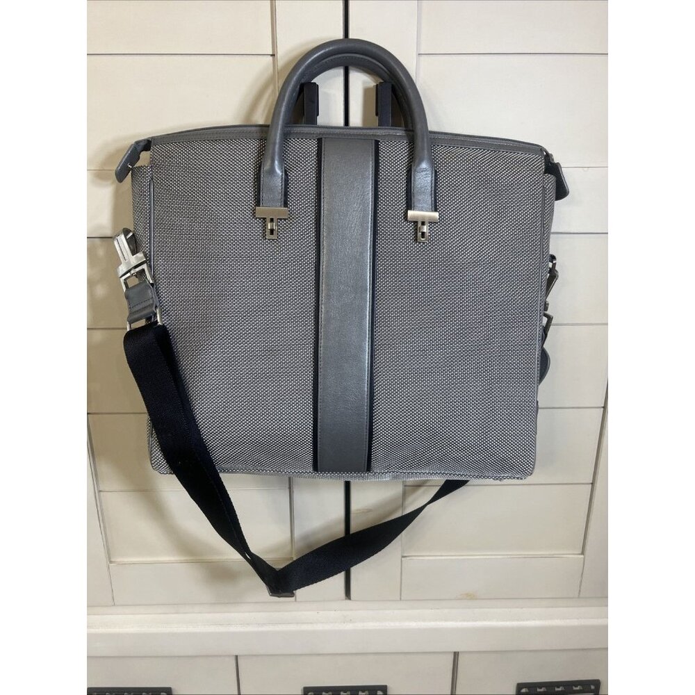 Tumi Gray Laptop Briefcase Bag W/Shoulder Strap Travel Business Work Tote $595